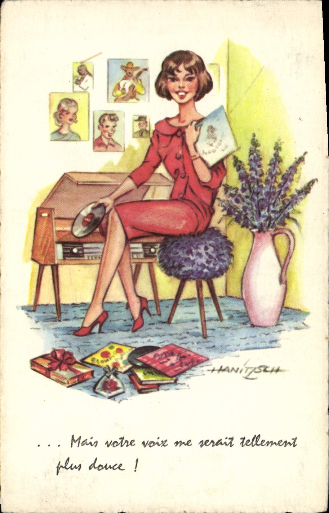 CPA Fantaisie Illustrateur Femme Mais votre voix