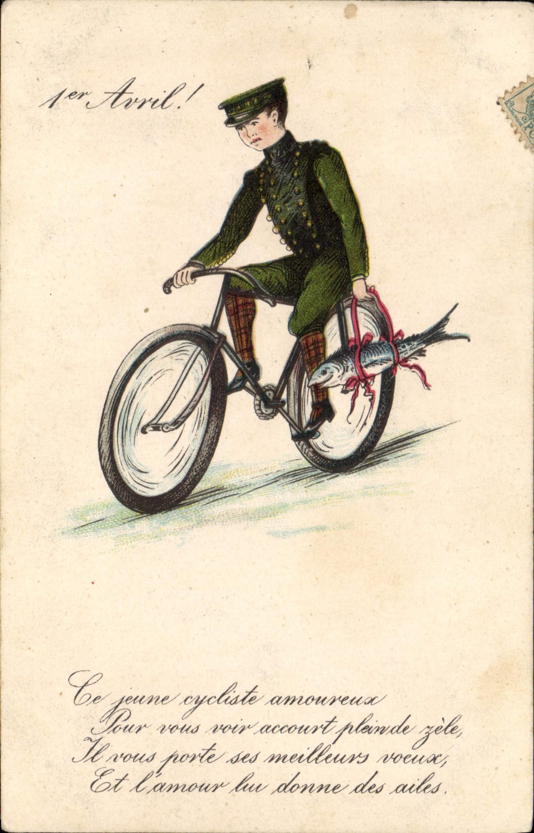 CPA Fantaisie Illustrateur Enfant Velo Cycle Poisson