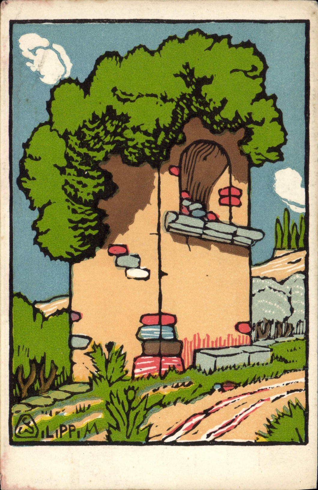 Postal Fantasia Ilustrador Provence los oratorios Andre Filippi