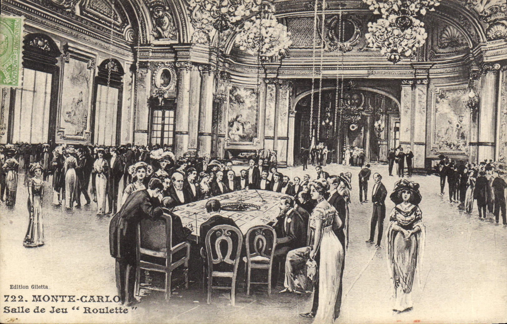 Vintage Postcard Casino of Monte Carlo Gaming room caster
