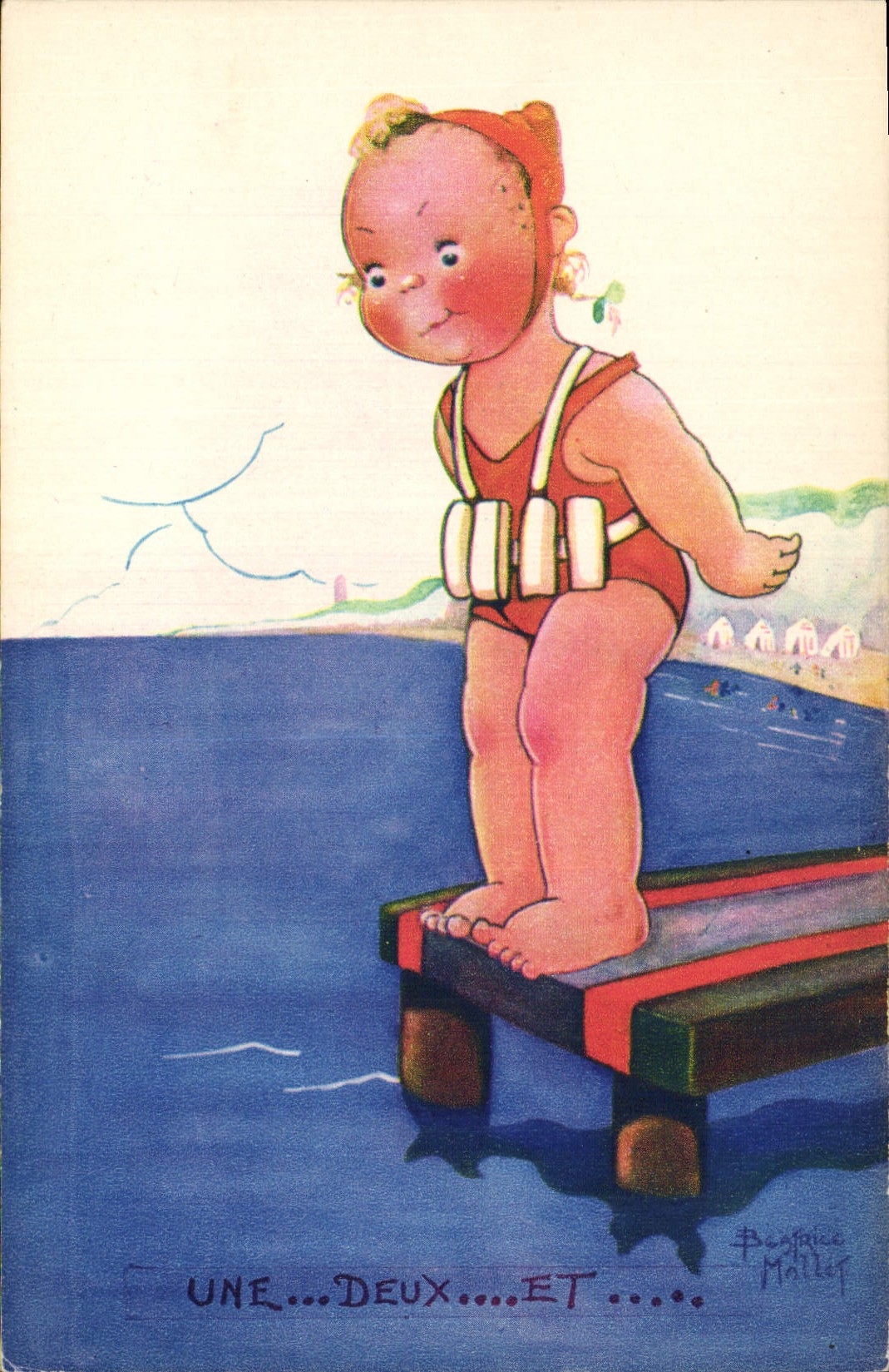 CPA Fantaisie Illustrateur Beatrice Mallet Enfant Une deux et