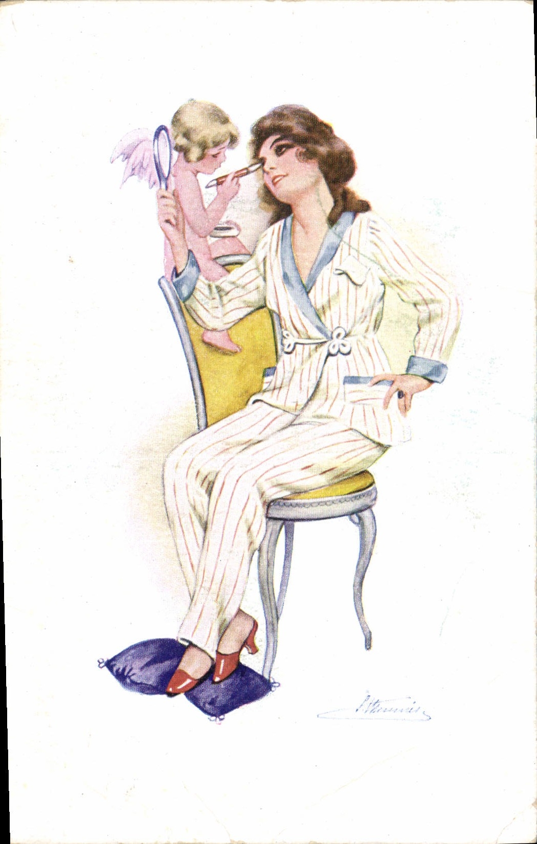 CPA Fantaisie Illustrateur Femme Ange