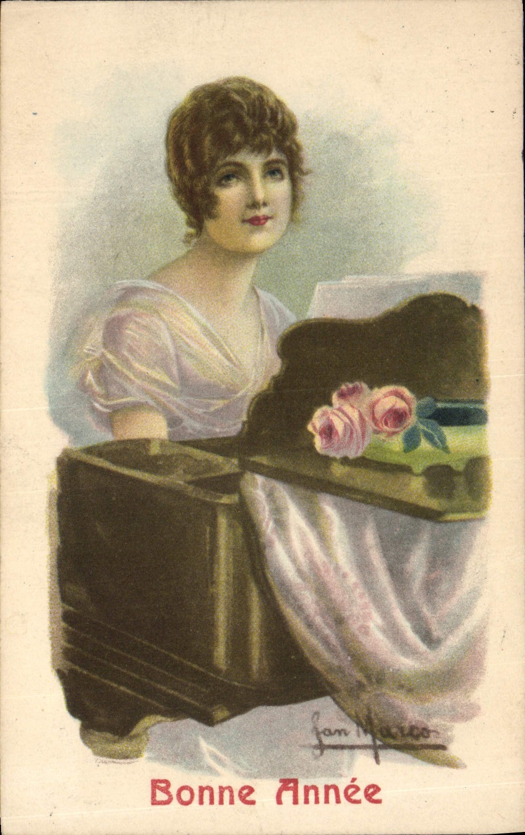 CPA Fantaisie Illustrateur Femme Piano