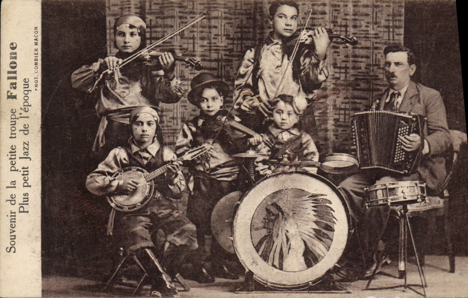 Vintage Postcard Memory of the small Fallone Troop smaller jazz of the time