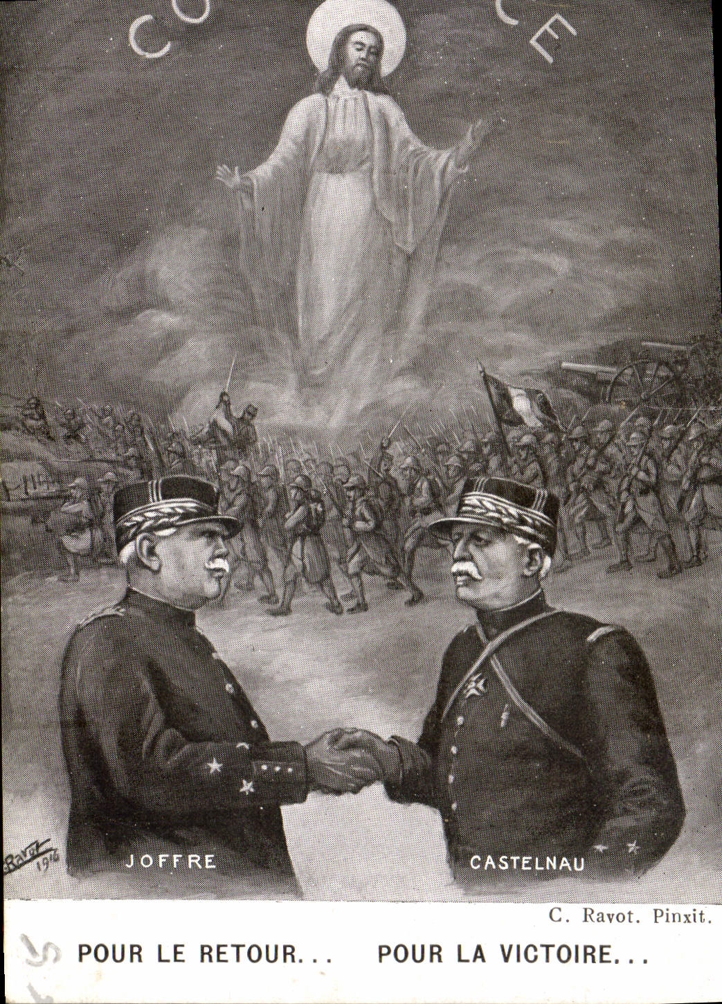 Postal Militaria Confianza para la vuelta para la victoria Joffre Castelnau
