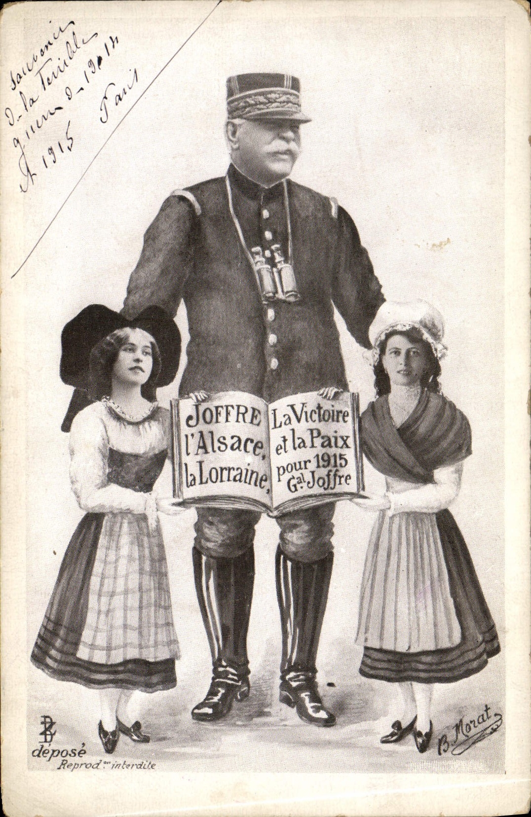Vintage Postcard Militaria Joffre Alsace Lorraine children