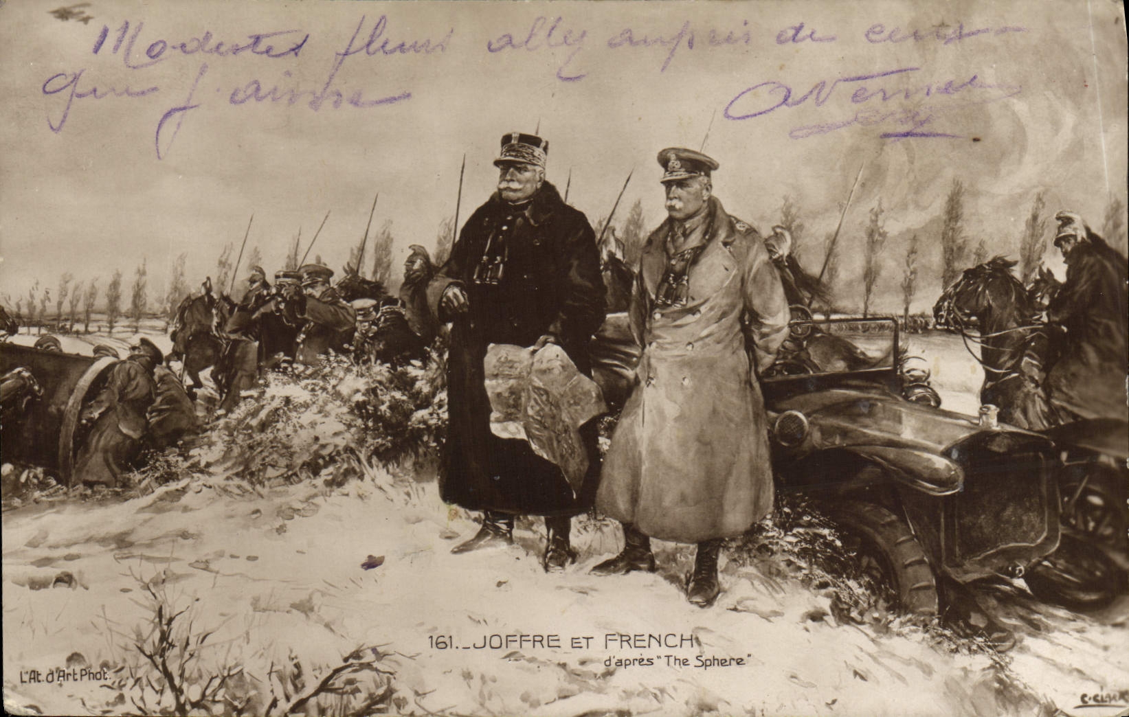 Vintage Postcard Militaria Joffre and French