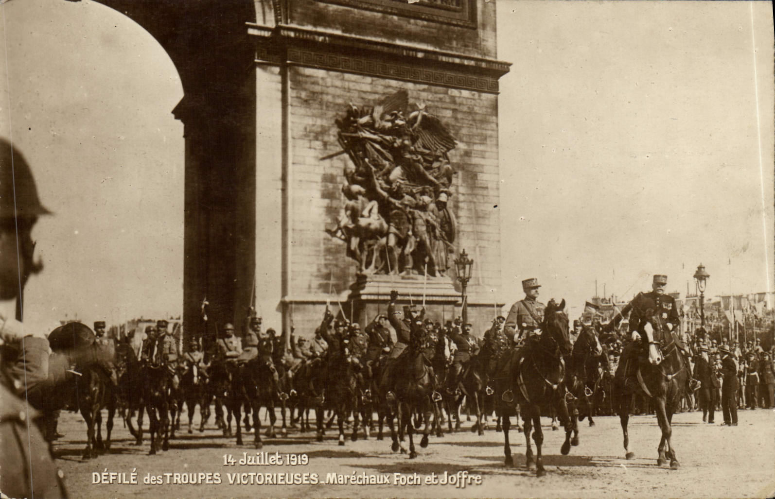 Vintage Postcard Militaria July 14th, 1919 the procession of the victorious troops Marshals Foch and Joffre