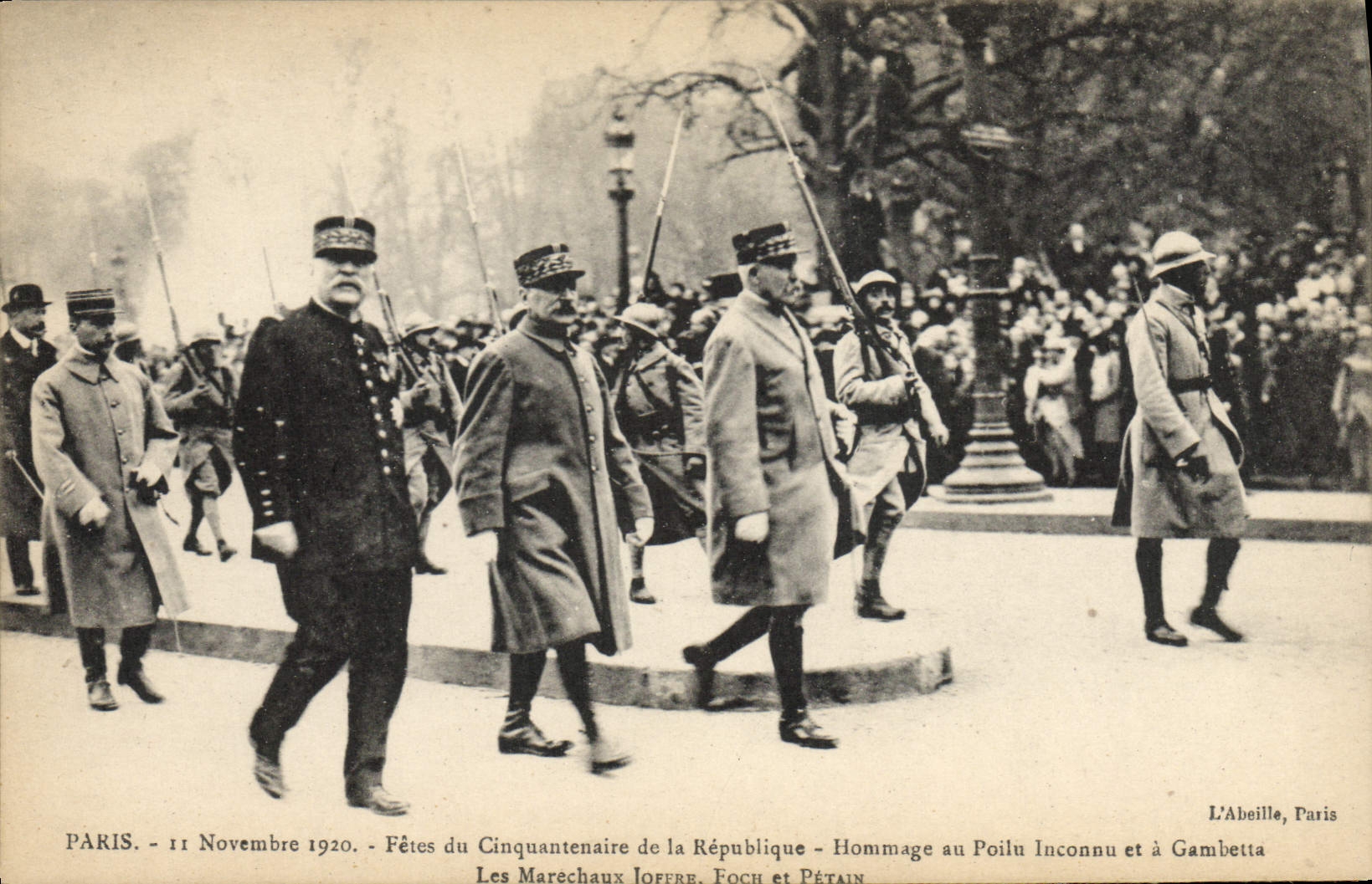 Vintage Postcard Militaria Paris November 11th, 1920 Festivals of the fiftieth anniversary of the Republic Homage to the Hairy unknown and has Gambetta