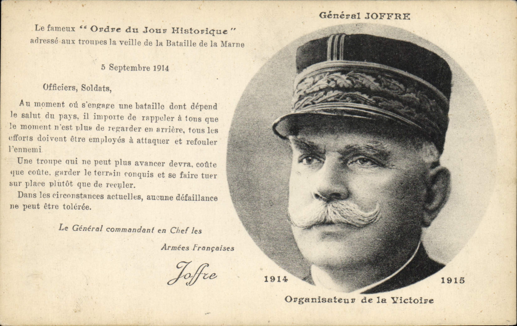 Vintage Postcard General Militaria Joffre Organizing of the Victoire