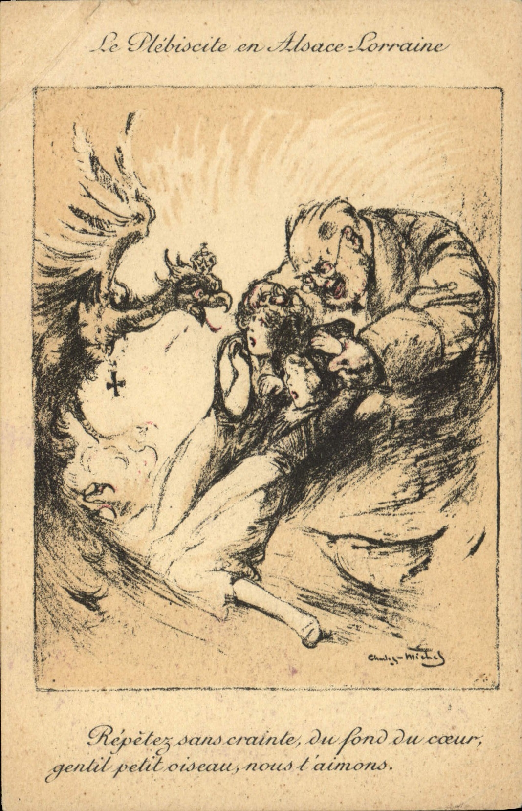Vintage Postcard Militaria the plebiscite in Lorraine Alsace Eagle