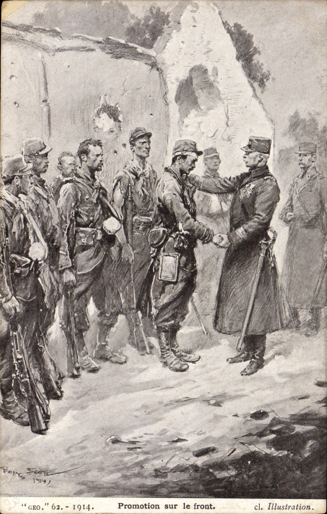 Vintage Postcard Militaria Promotion on the face Illustration