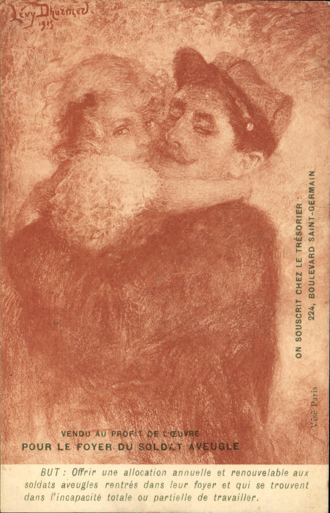 Vintage Postcard Militaria For the hearth of the blind soldier