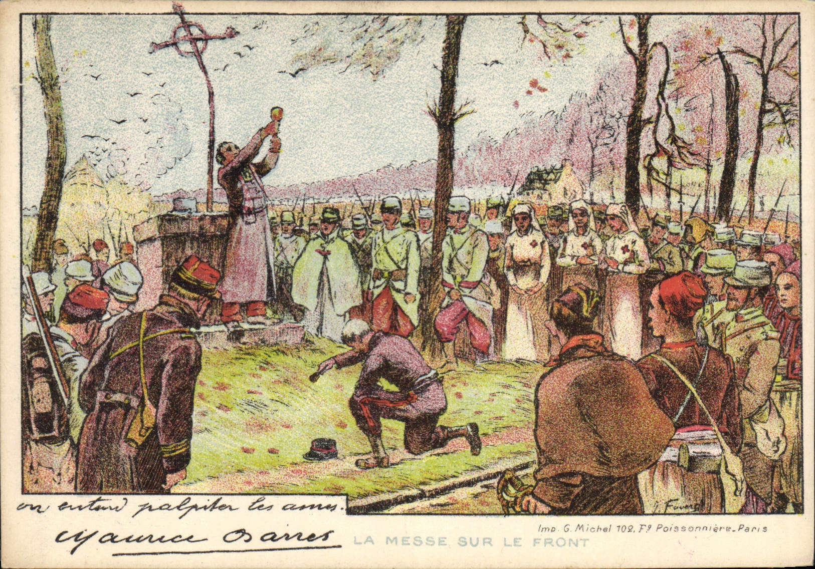 CPA Militaria La messe sur le front Infirmiere 
