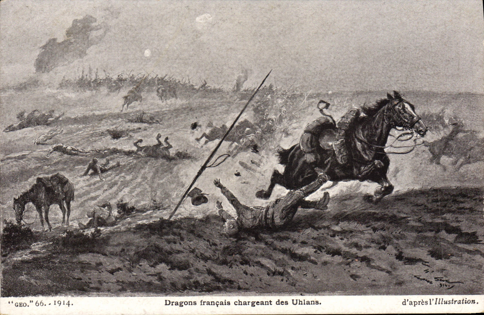 CPA Militaria Dragons francais chargeant des Uhlans