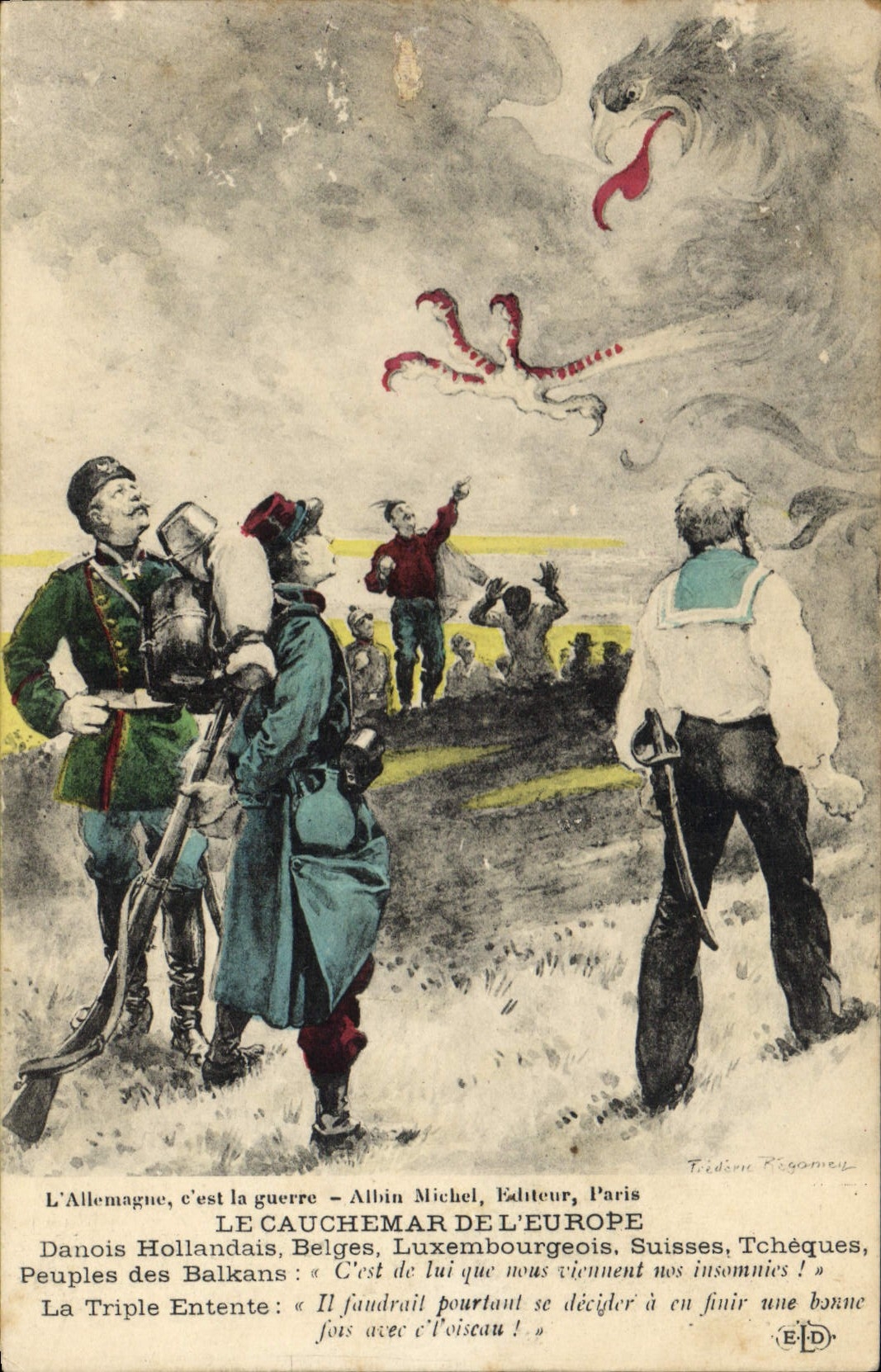 Vintage Postcard Militaria the nightmare of Luxembourg Europe Danish Dutch Belgian Swiss Czech Eagle