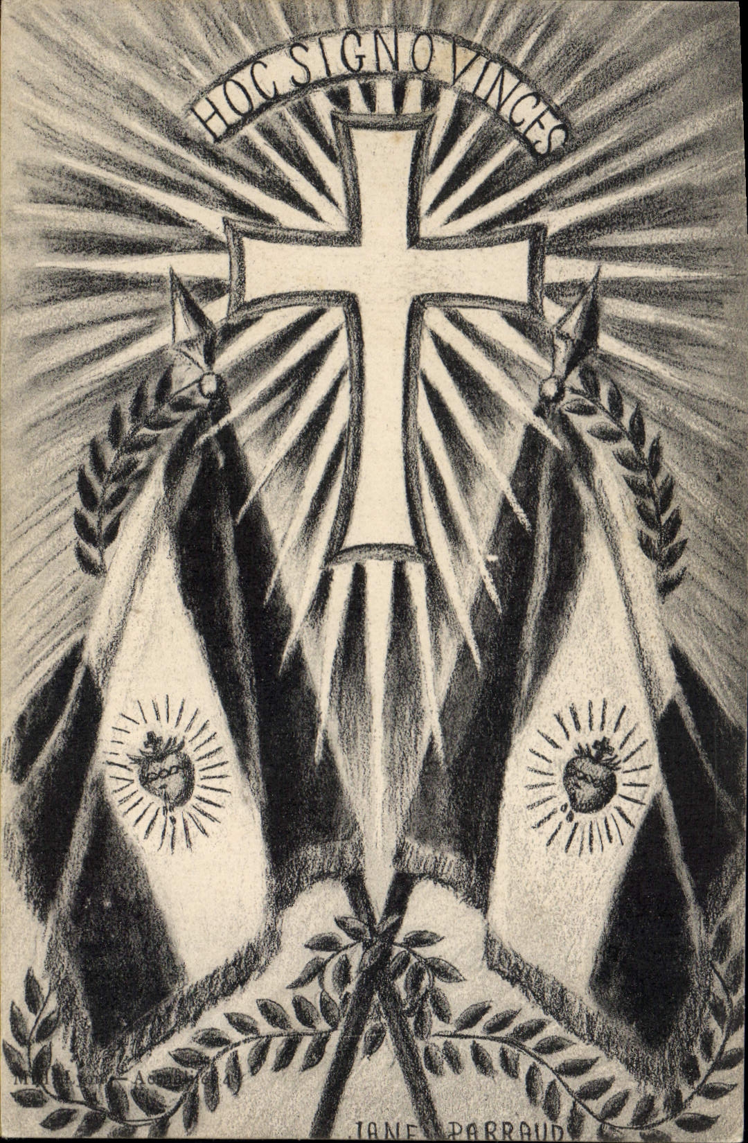 Vintage Postcard Militaria Jane Parraud Flags