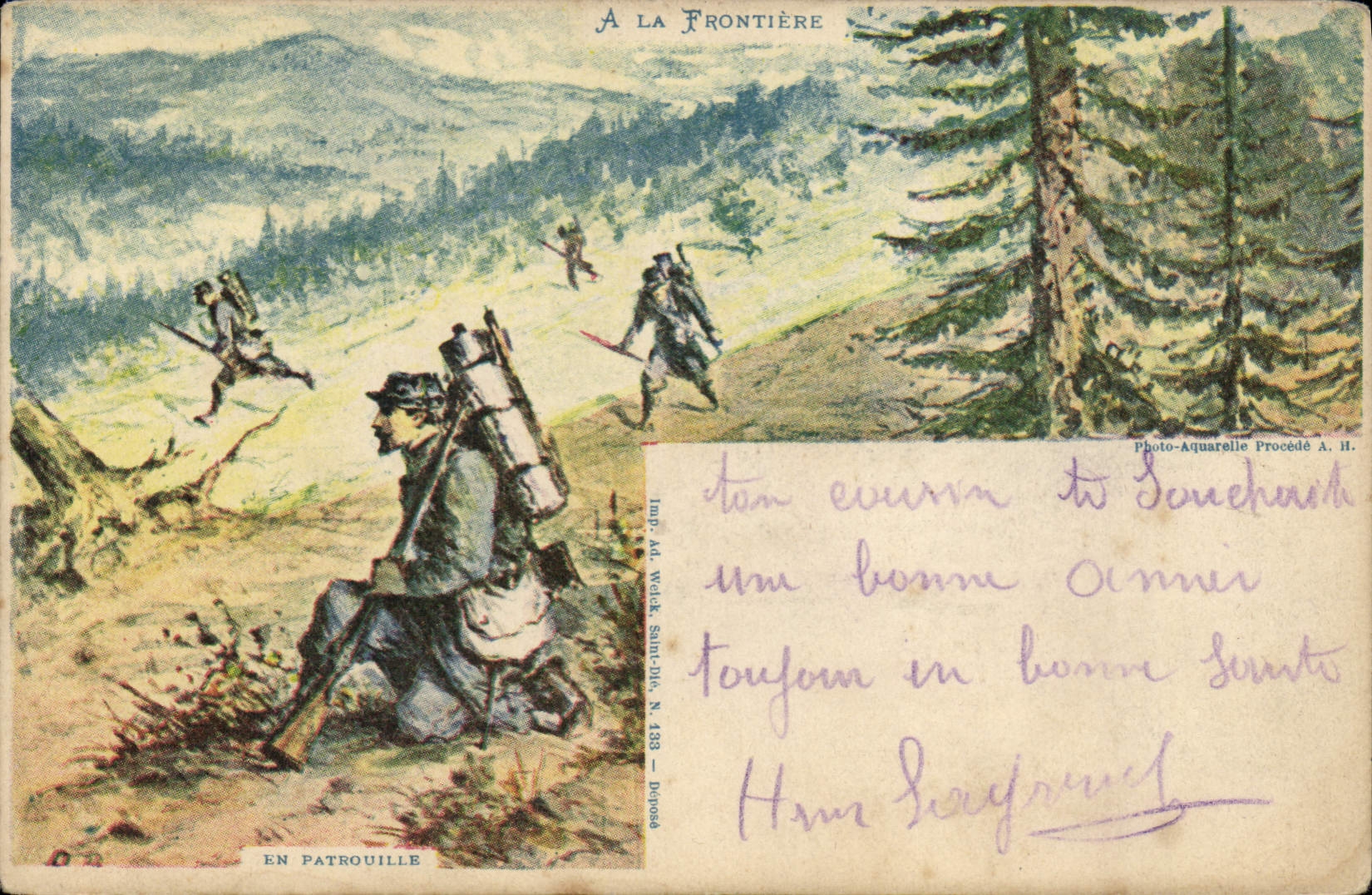 Vintage Postcard Militaria At the border