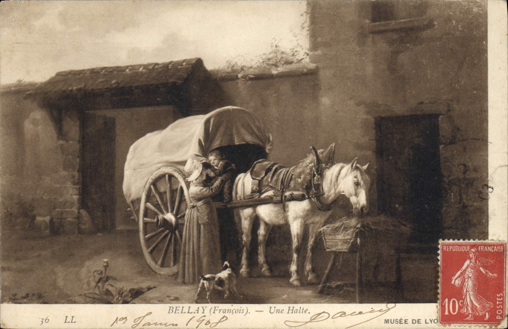 Vintage Postcard Bellay a halt Horse Attachment