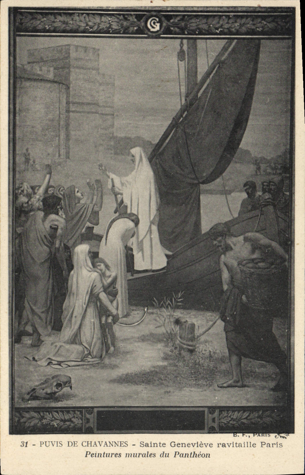 CPA Puvis de Chavannes Sainte Genevieve ravitaille Paris Peintures murales du Pantheon 