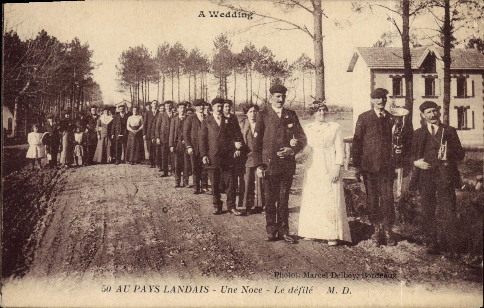 Postal Folclore al País landais una boda el desfile Matrimonio