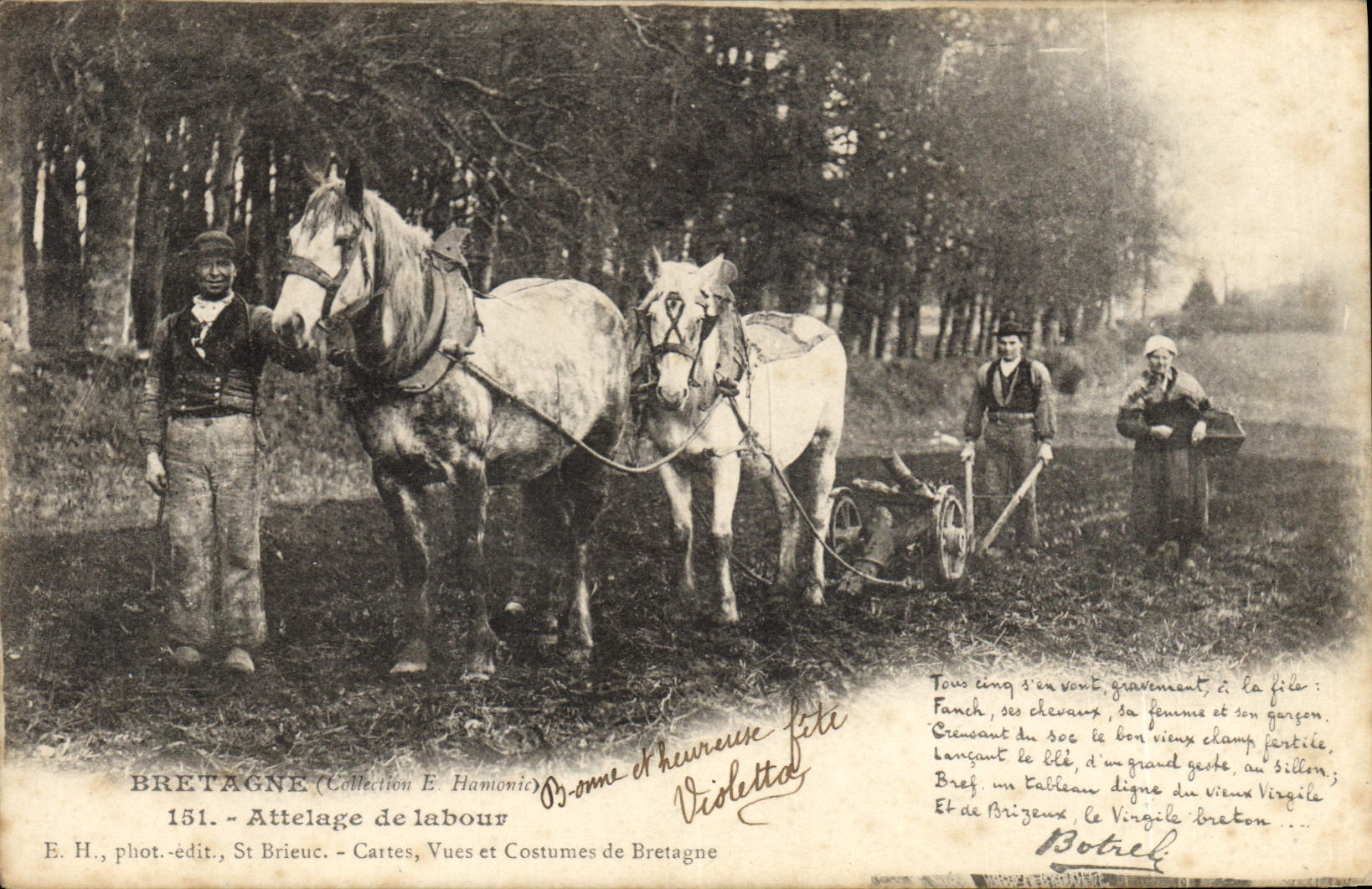 CPA Folklore Botrel Attelage de labour Cheval Bretagne