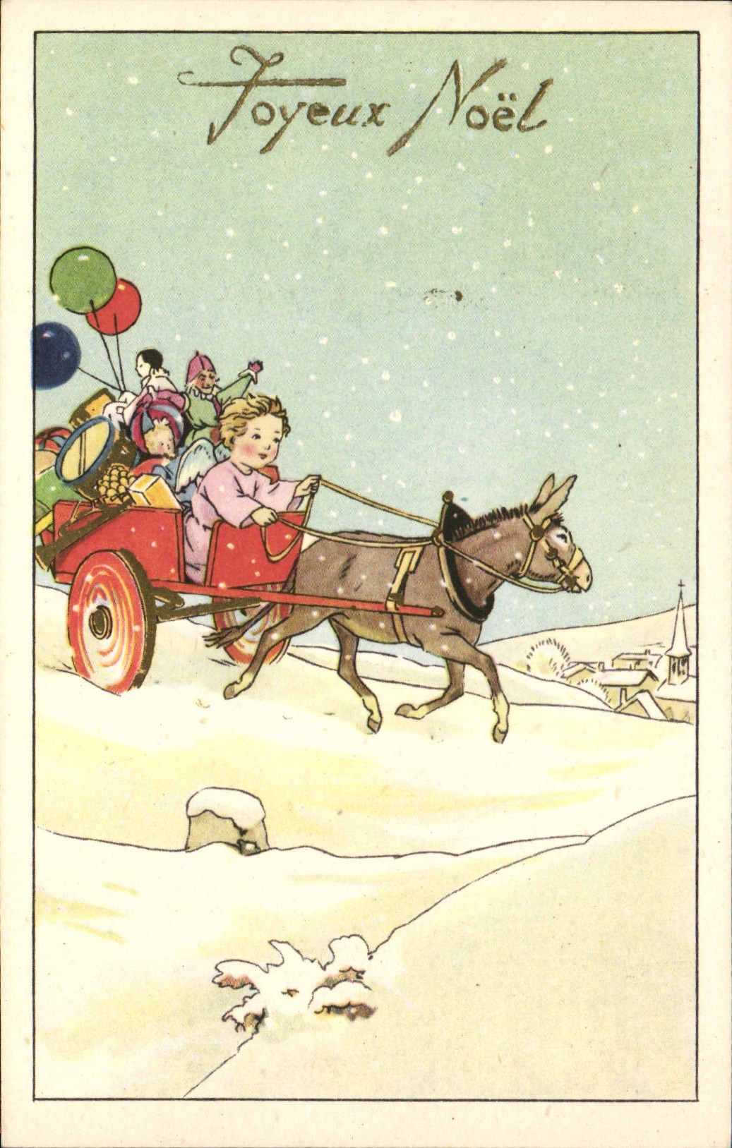 CPA Fantaisie Noel Enfant Ane Mule 