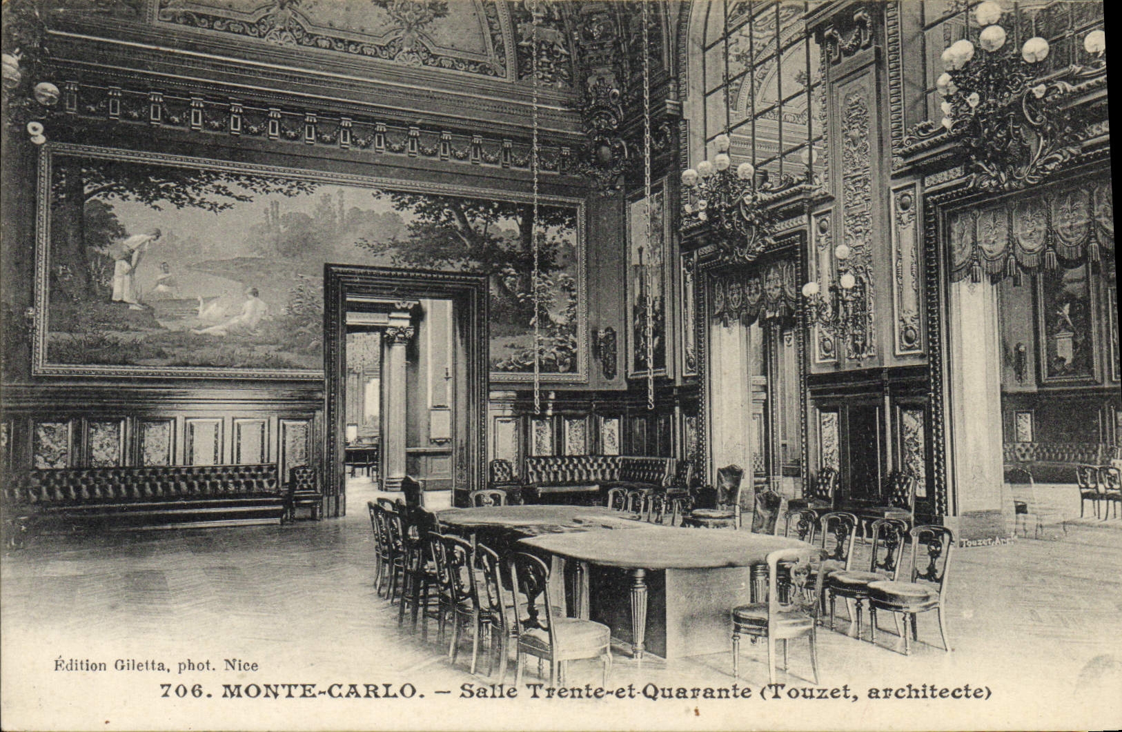 Vintage Postcard Casino Monte Carlo Room Thirty and Forty Touzet