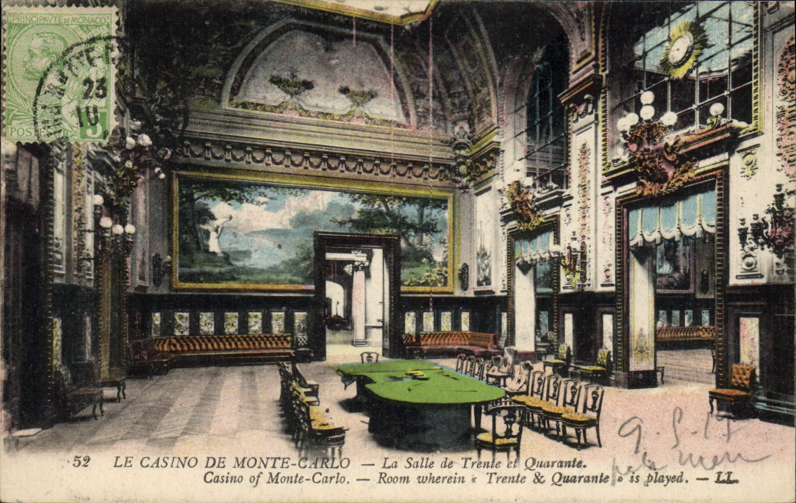 Vintage Postcard Monte Carlo Casino the room of Thirty and Forty