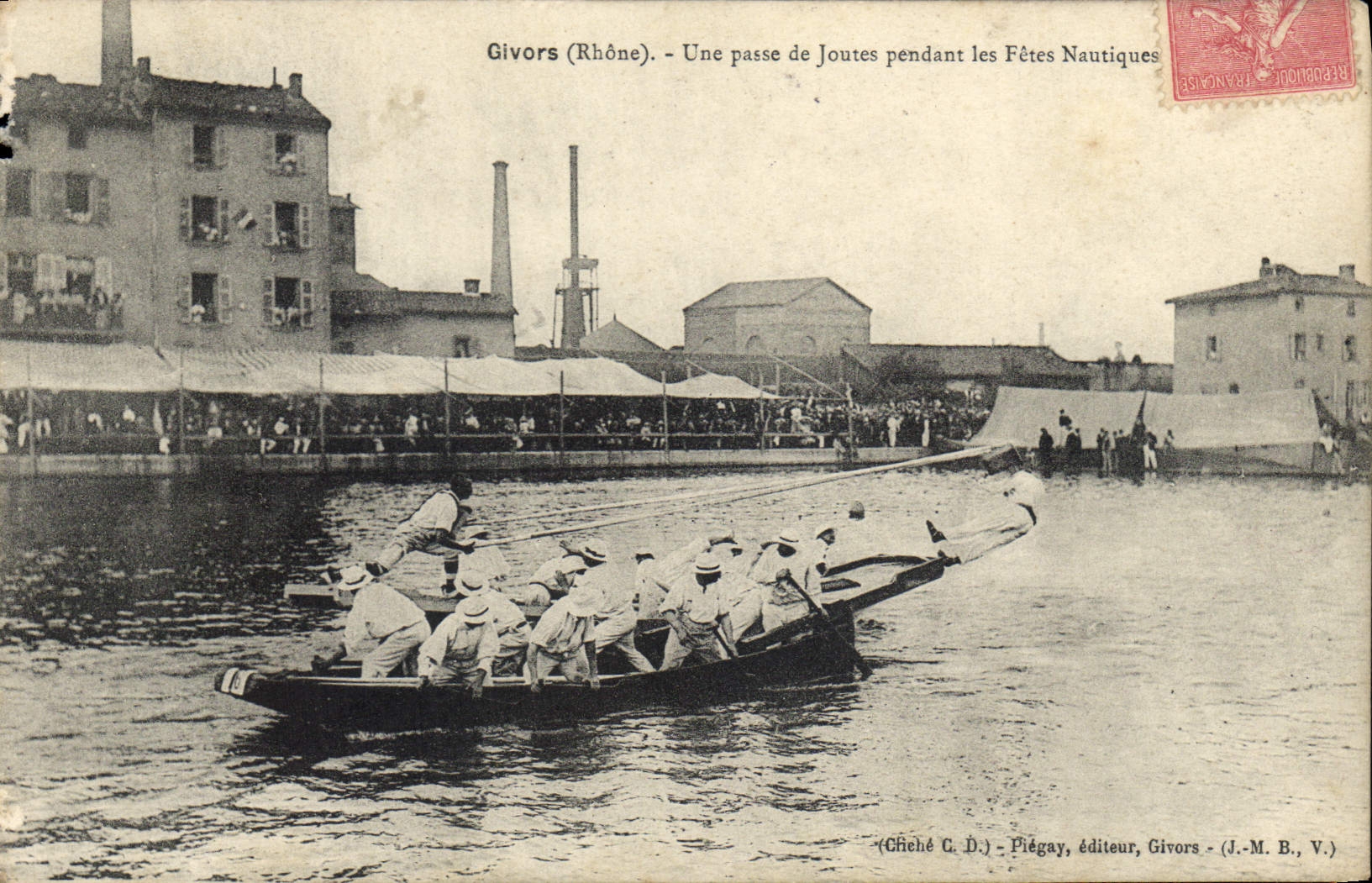 Vintage Postcard Givors a master key of tournaments during the water festivals