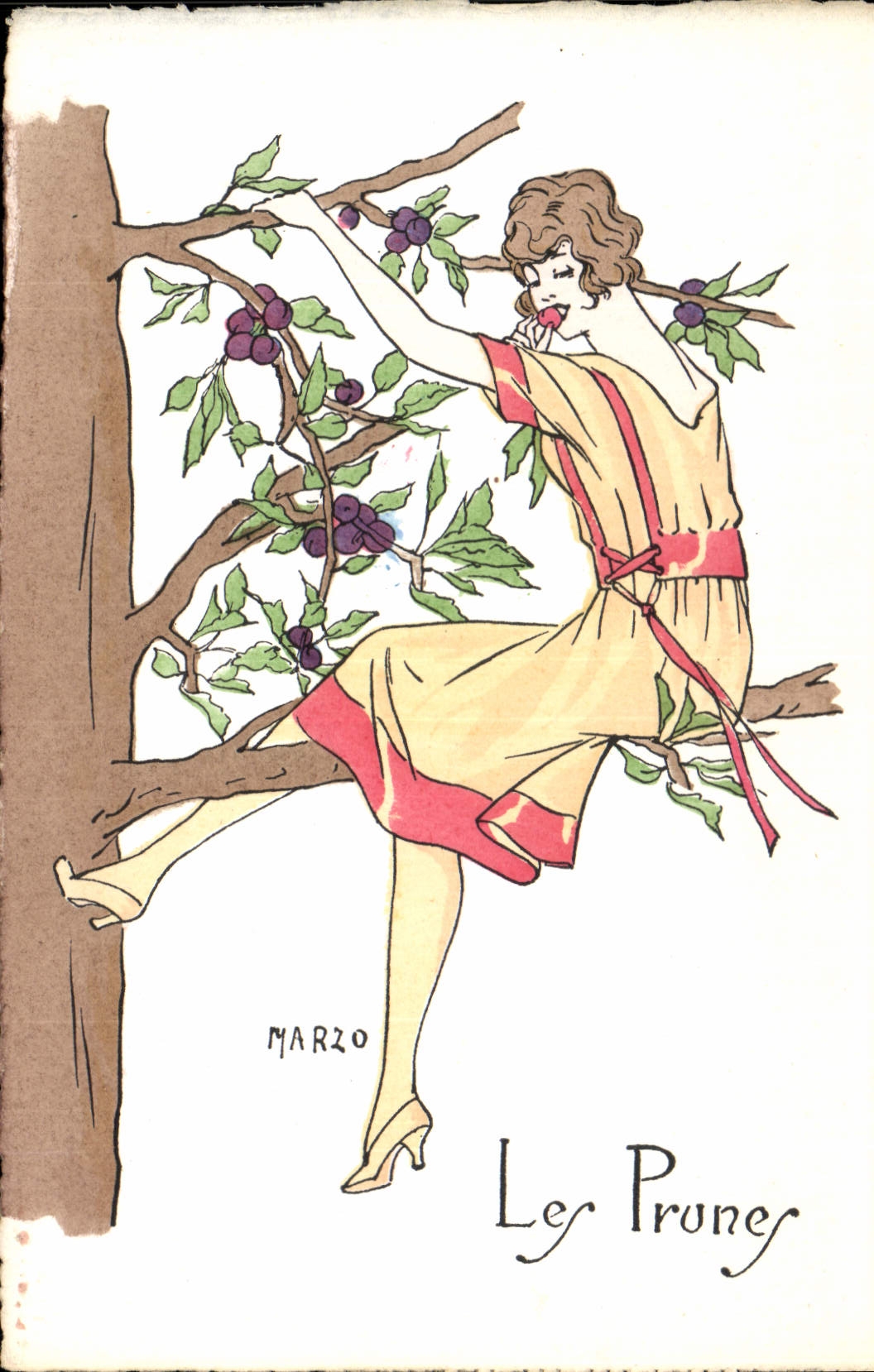 Postal Fantasia Ilustrador Marzo Mujer las ciruelas