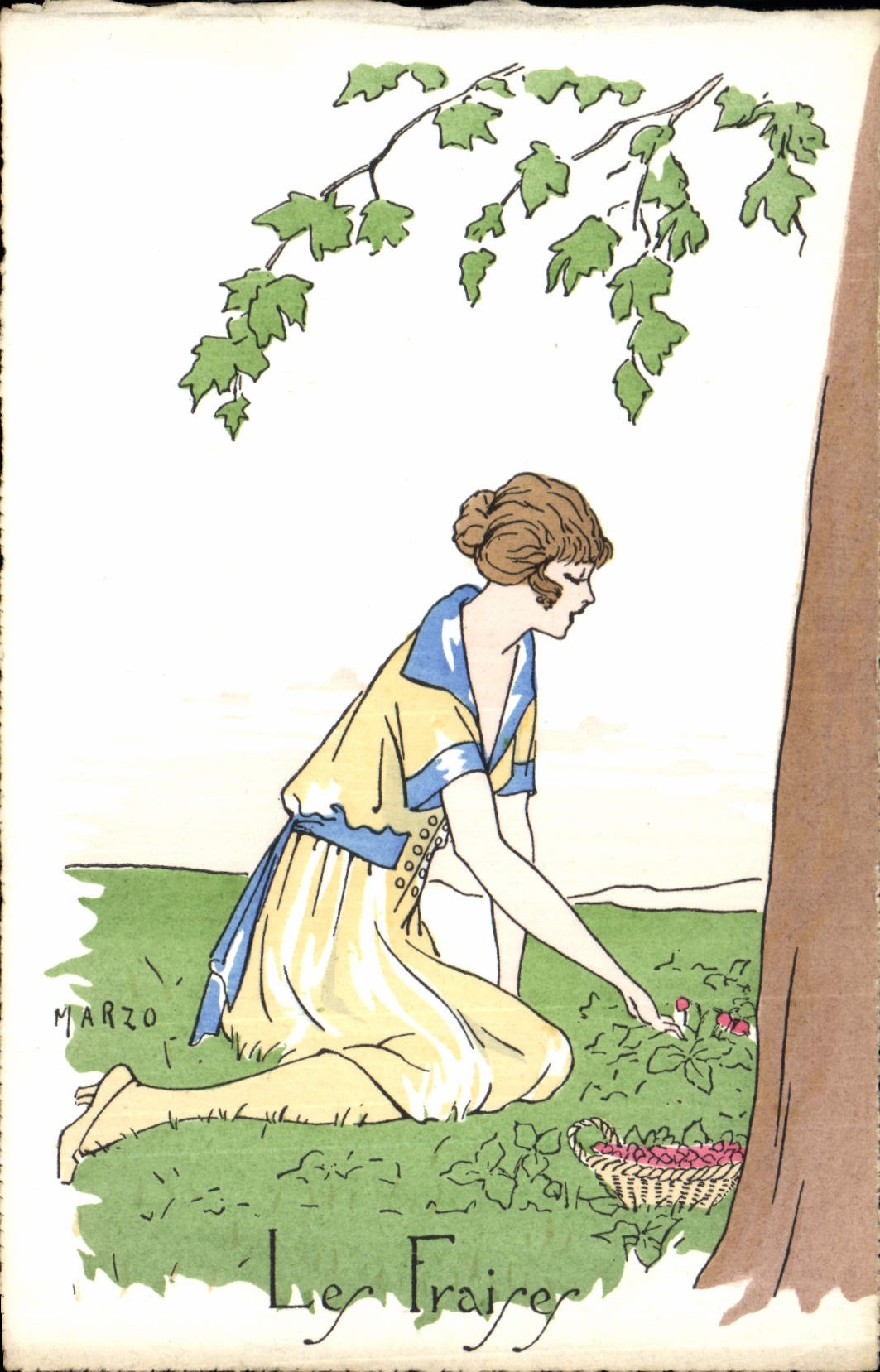 Postal Fantasia Ilustrador Marzo Mujer las fresas