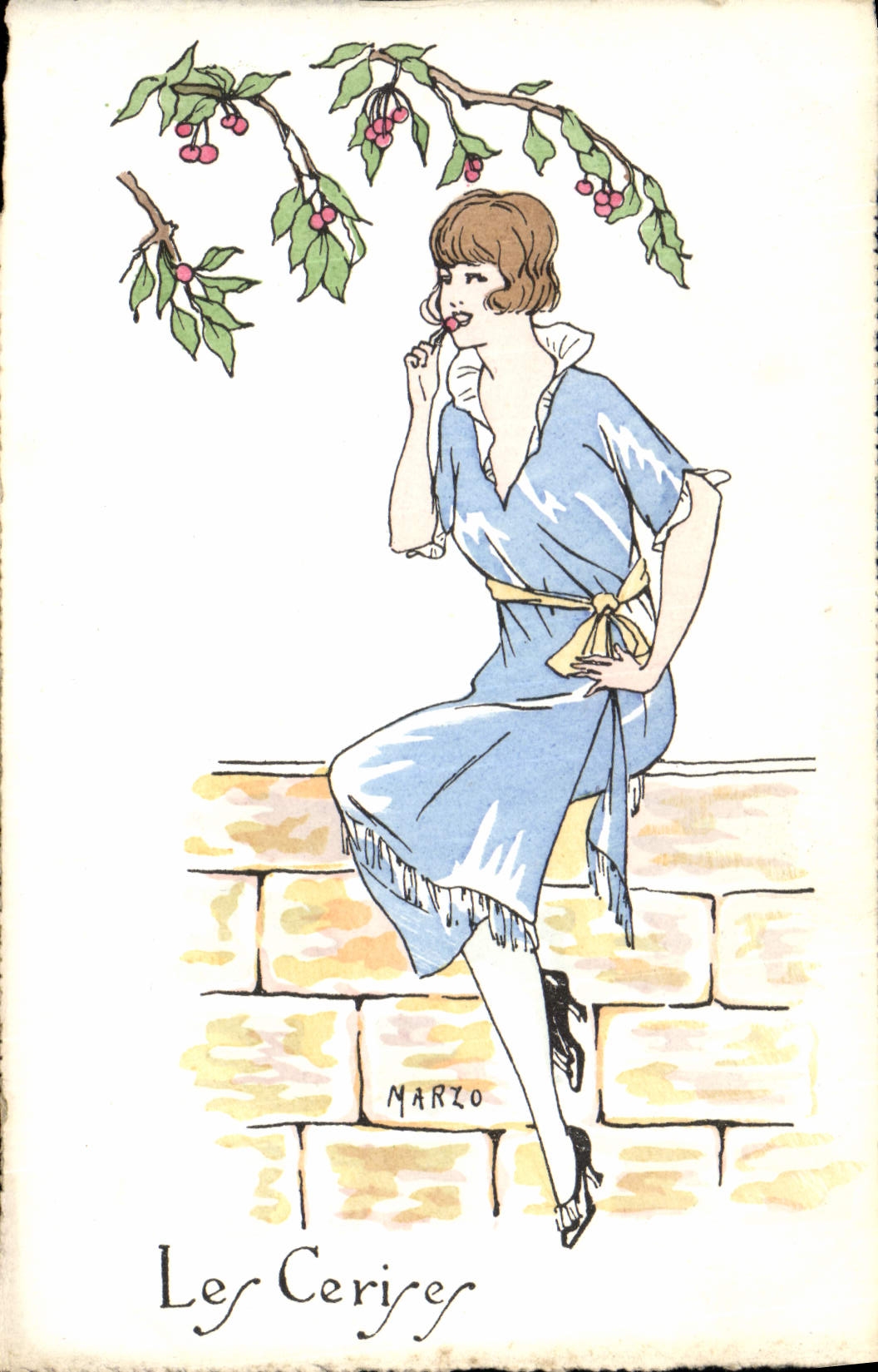 CPA Fantaisie Illustrateur Marzo Femme Les cerises