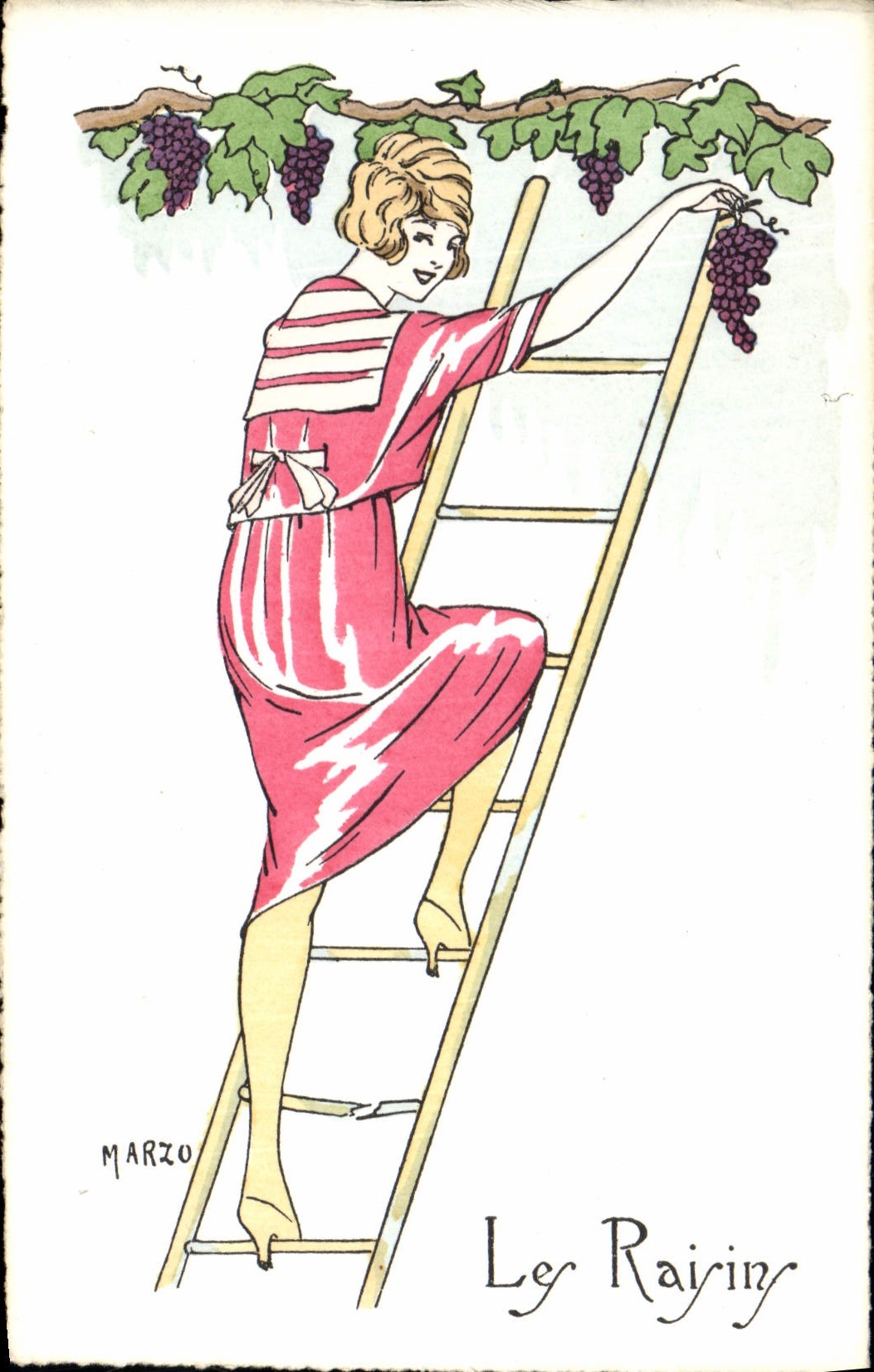 CPA Fantaisie Illustrateur Marzo Femme Les raisins