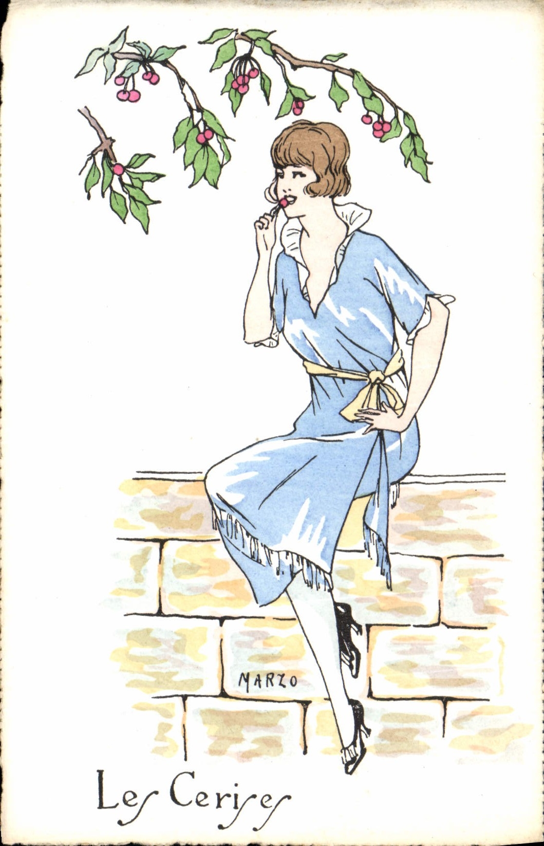 CPA Fantaisie Illustrateur Marzo Femme Les cerises