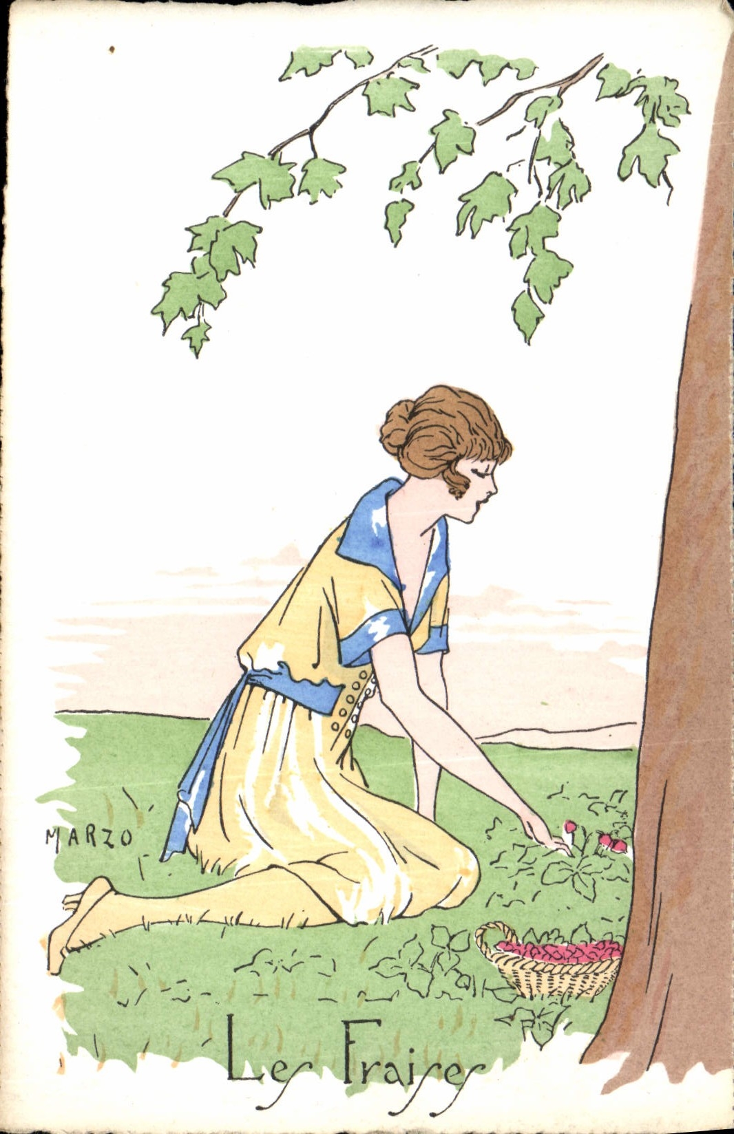 CPA Fantaisie Illustrateur Marzo Femme Les fraises