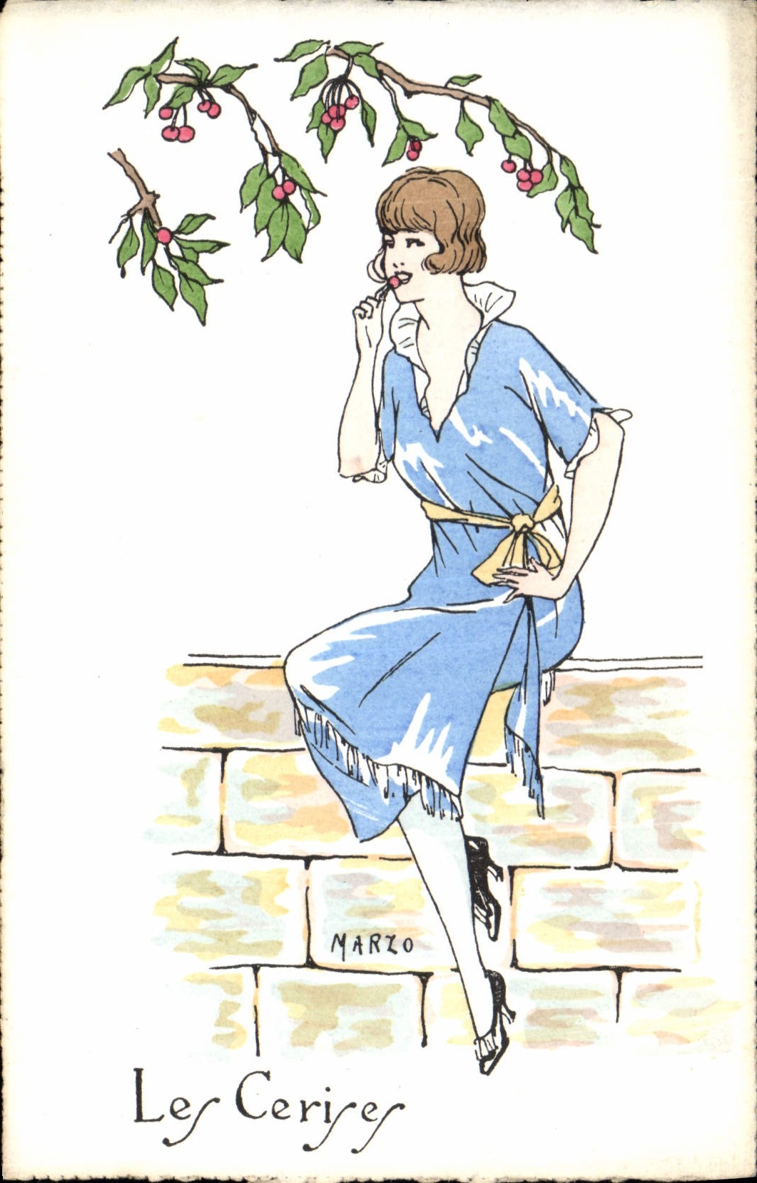 CPA Fantaisie Illustrateur Marzo Femme Les cerises