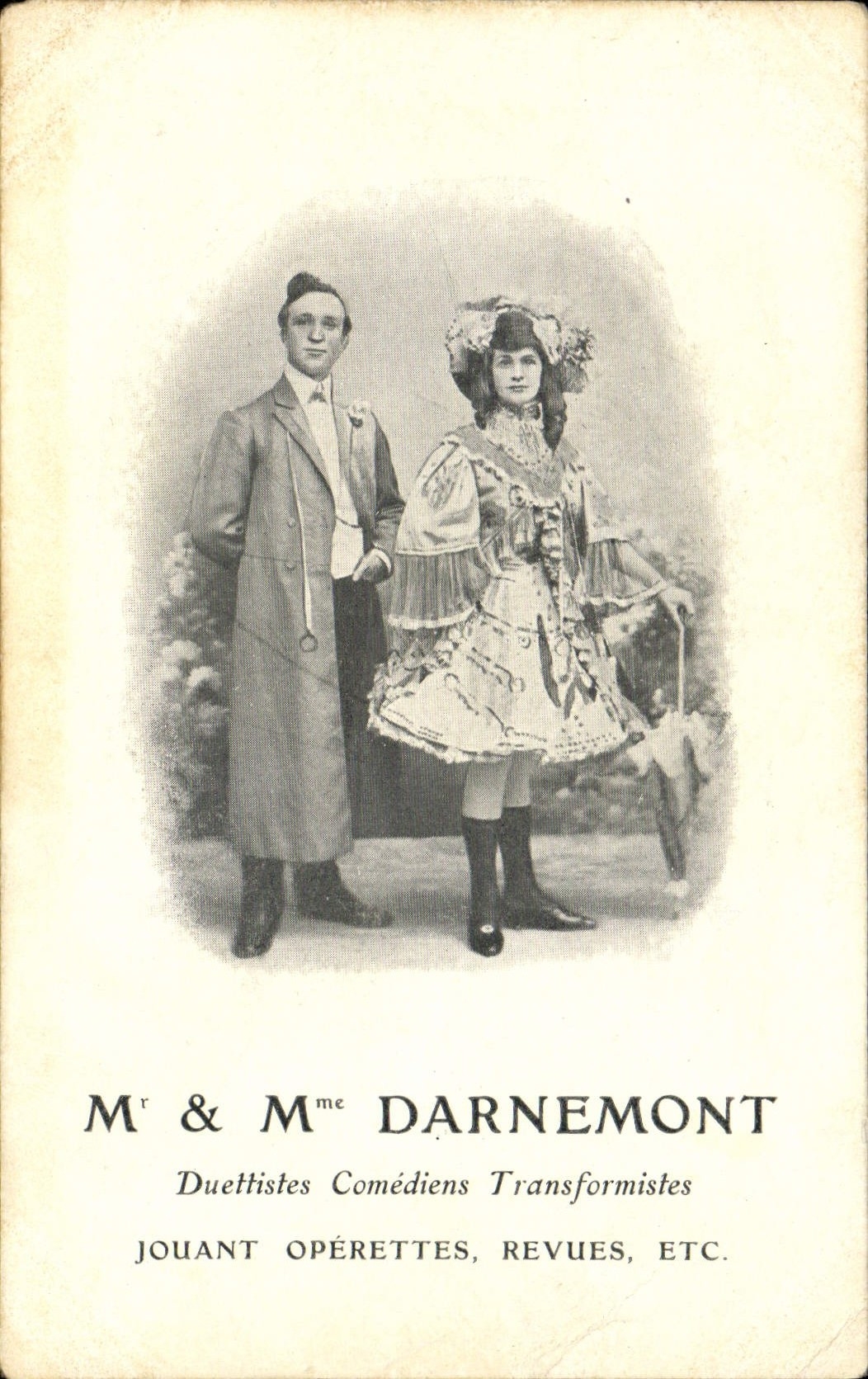 Postal Sr. y la Sra. Darnemont Duettistes actores Transformistes que juega Operetas Estudios