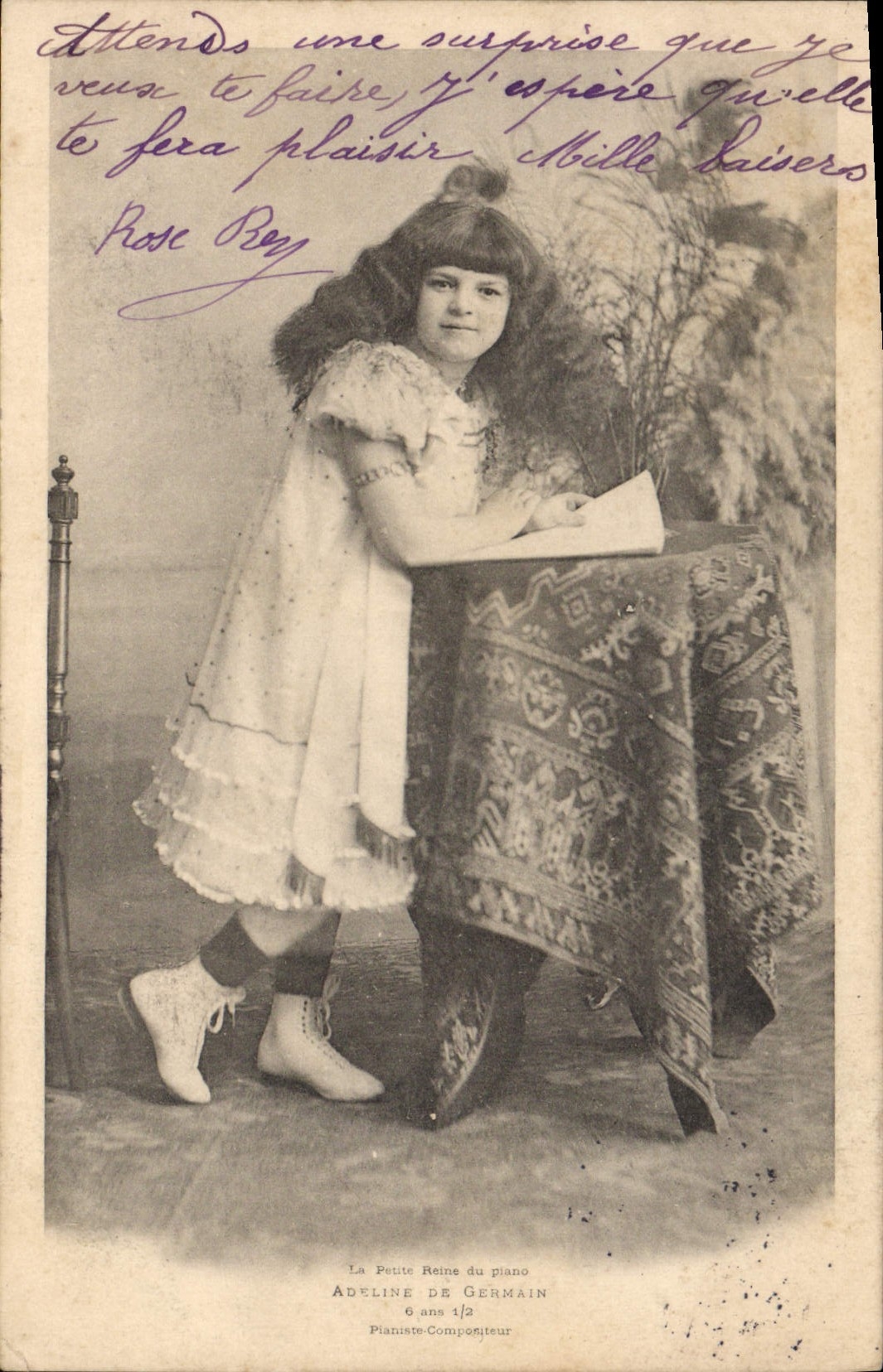 Vintage Postcard the small queen of the Piano Adeline of German Pianist composer Piano