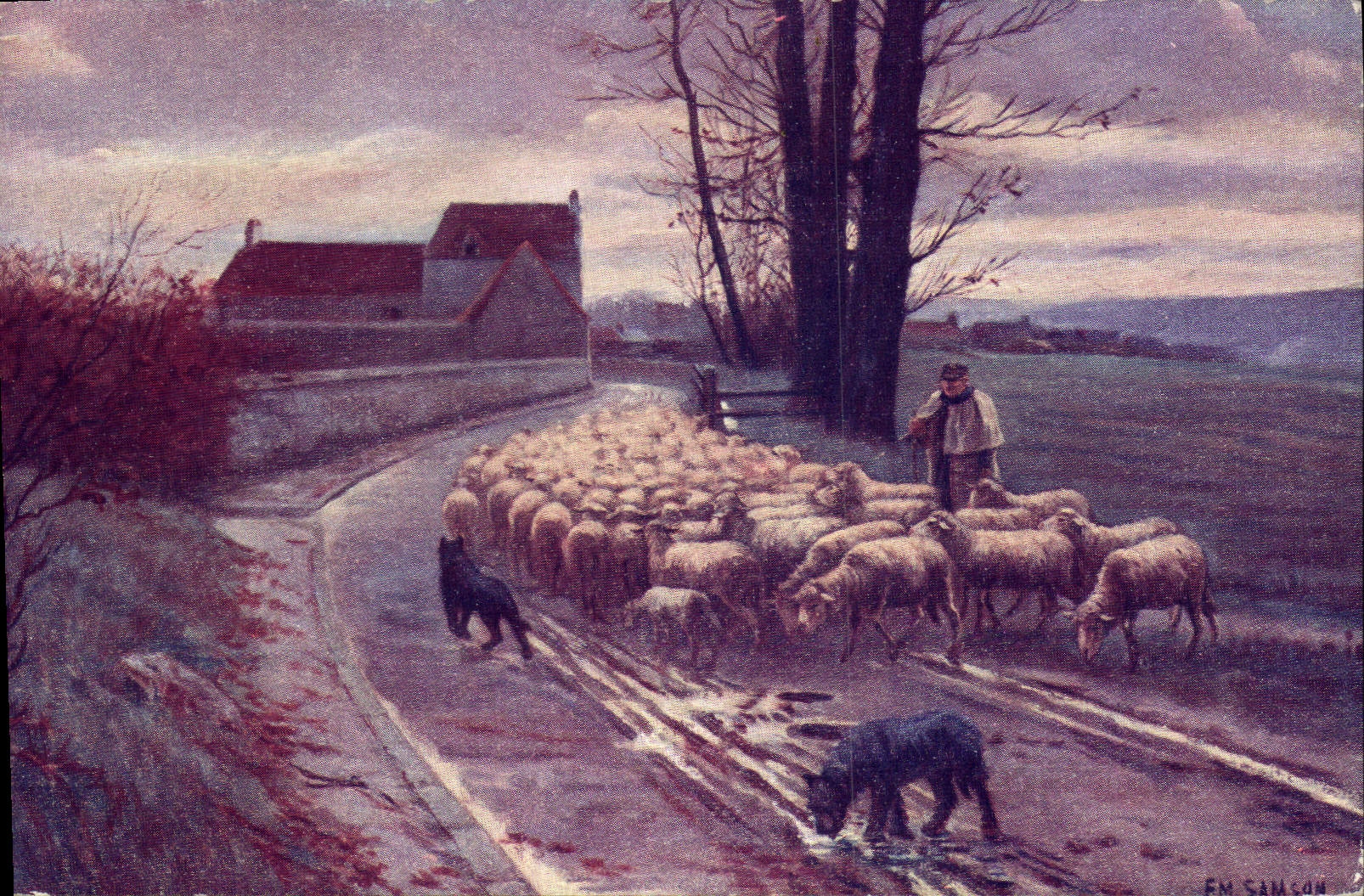 Postal Salón de París la vuelta de la manada Ovejas