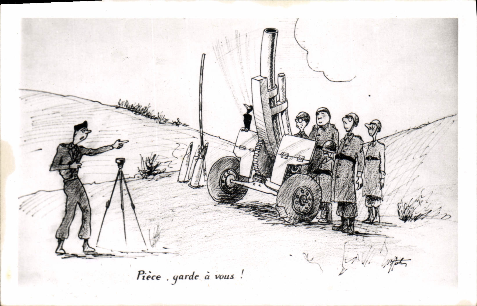CPA Militaria Piece Garde a vous Canon