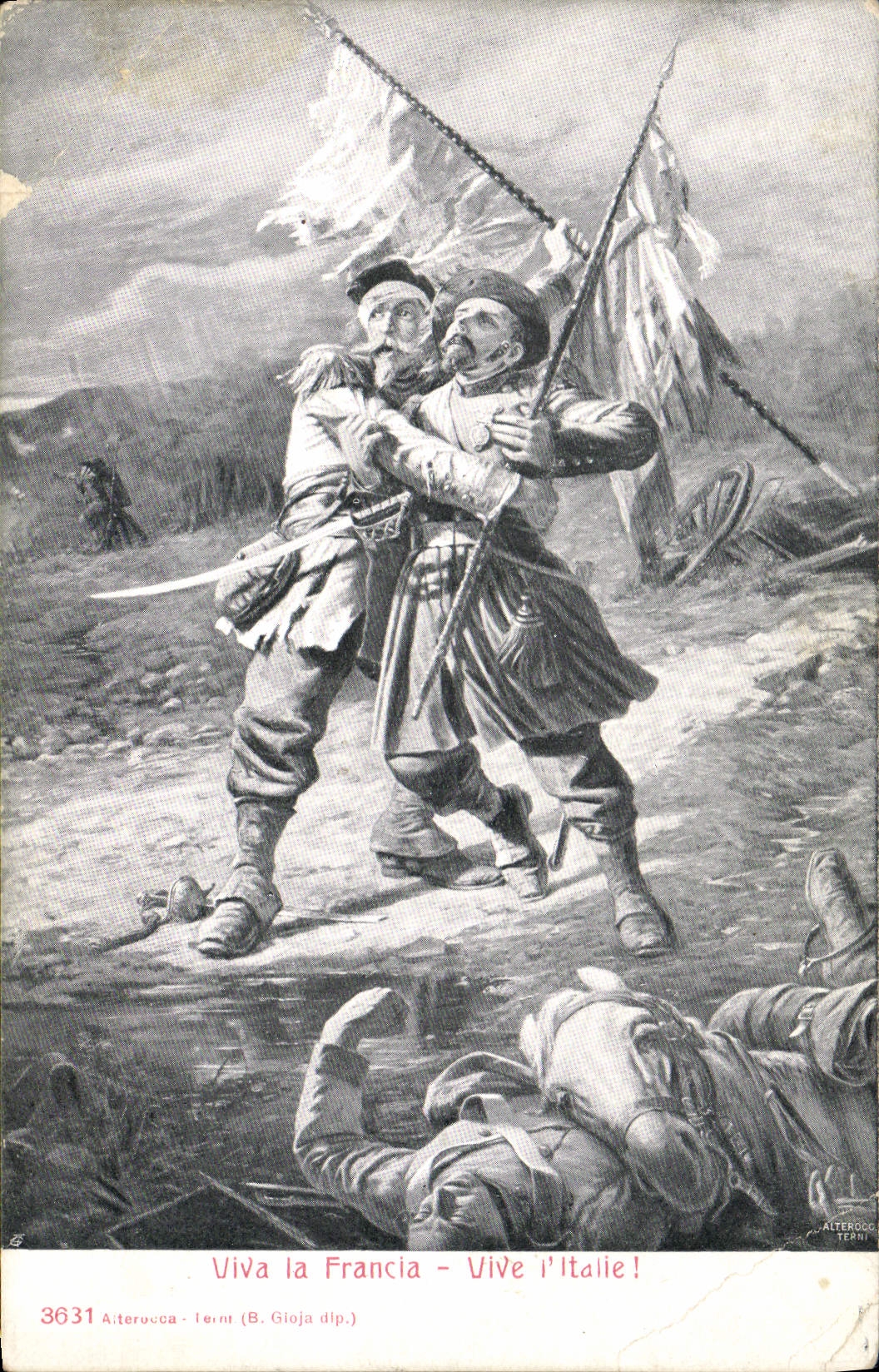 Vintage Postcard Militaria Viva Francia Quickly Italy