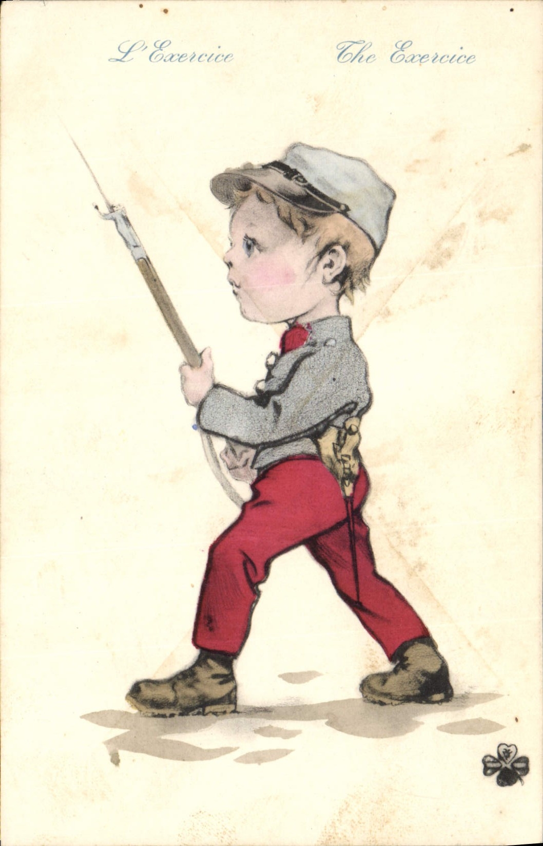 Vintage Postcard Militaria Child the exercise