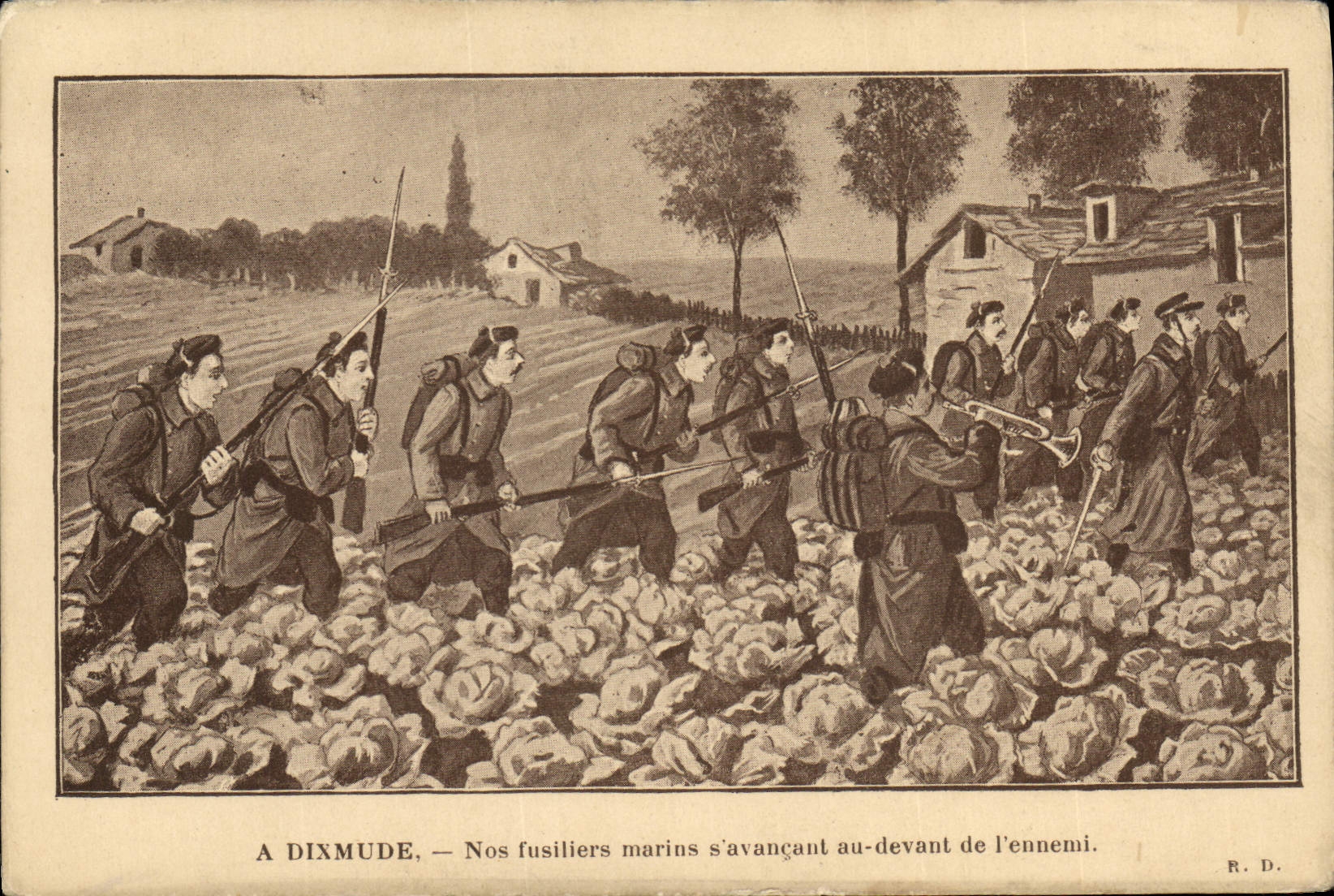 Vintage Postcards Militaria A Dixmude Our marines advance with the front of the enemy