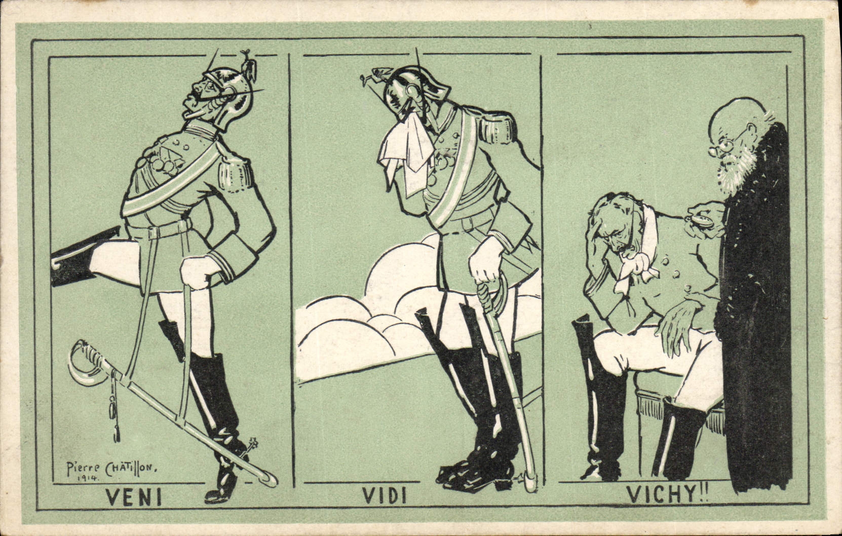 Vintage Postcard Militaria Veni Vidi Vichy