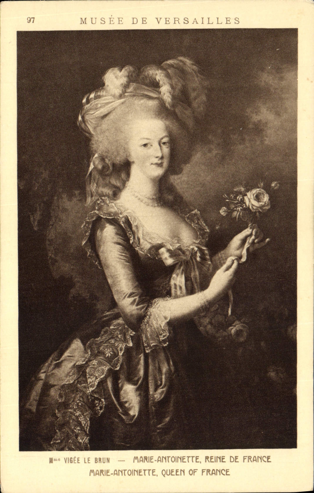 Postal Vagar de Versalles Vigee el Marrón casa a Antoinette Reine de Francia