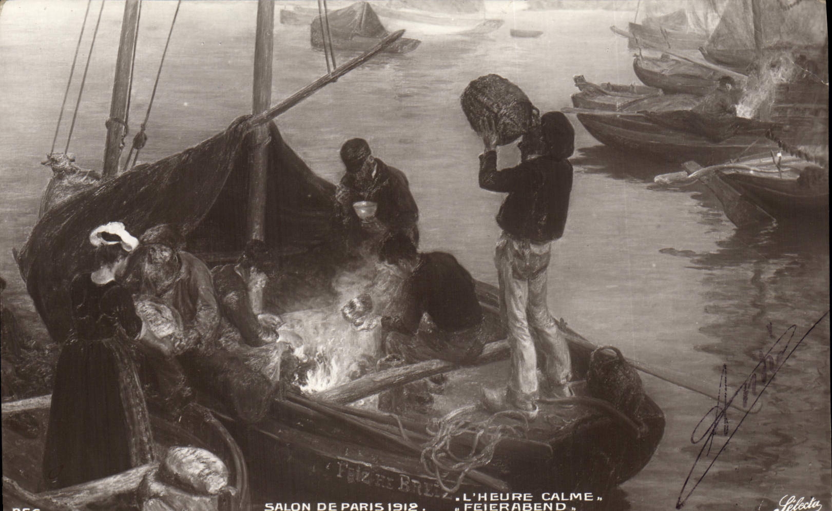 Postal Salón de París 1912 la hora tranquila Barco