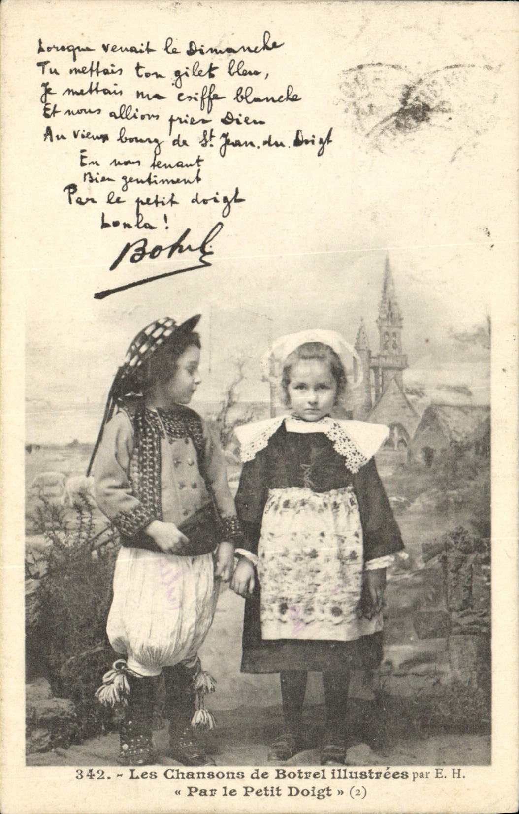 CPA Folklore Les chansons de Botrel illustrees Par le petit doigt Enfants 