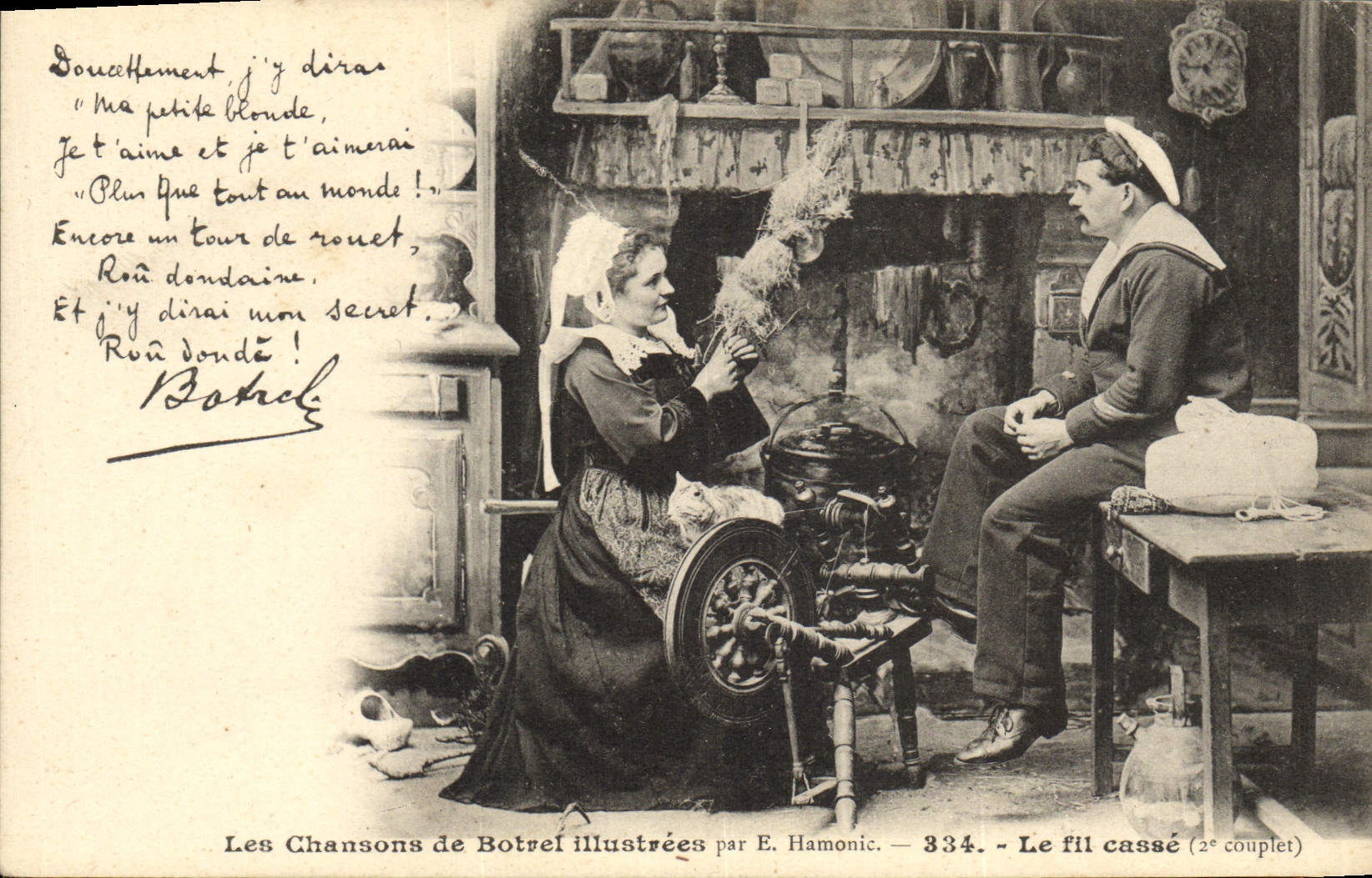 CPA Folklore Les chansons de Botrel illustrees le fil casse Marin 