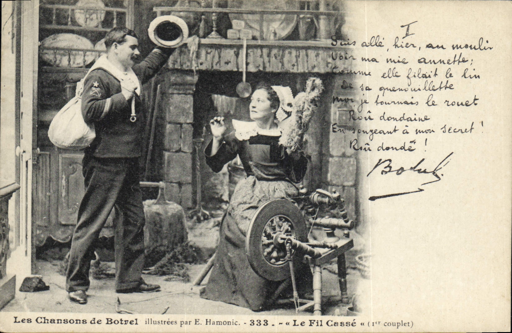 CPA Folklore Les chansons de Botrel illustrees Le fil casse Marin 